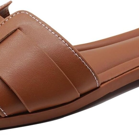Womens Flat Sandals Faux Leather Rubber Sole Slip-On Summer Style Size 8 - Picture 1 of 8
